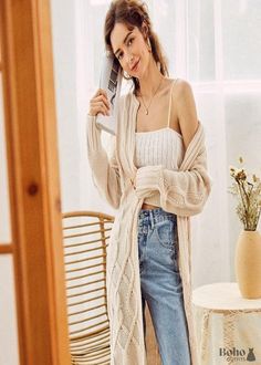 Show Off Your Bohemian Flair with Boho Cardigans! "Aryanna Bohemian Cardigan" Cotton/Poly Hand Wash Cold Perfect for all types of occasions S M L Length (cm) 103 105 107 Bust (cm) 106 110 114 Want to see more boho styles? >> View All Boho Cardigans and shop with Boho Dresses on Sale! Long White Cardigan, Shoulder Cable, Ladies Sweater, Autumn Sleeve, Boho Cardigan, Sweaters Women, Cable Knit Cardigan, Knitting Women Sweater, Couple Outfits