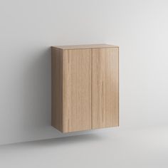 a wooden cabinet on the wall with no one around it or in front of it