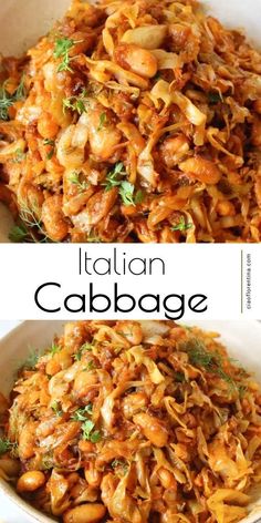 two white bowls filled with pasta and meat covered in sauce, garnished with parsley