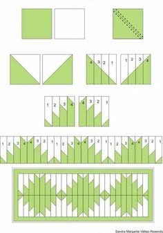 an image of the pattern for quilts with green and white designs on it, including squares