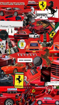 a collage of ferrari cars and other vehicles