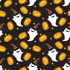 halloween seamless pattern with ghost and jack - o'- lanterns on black background