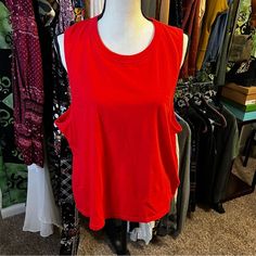 Tank Top By Madewell. Red Color. Large Open Sleeves. Round Neck. Size 2x. Approx Measurements: Length (23 In), Armpit To Armpit (23 In). Excellent Condition. New With Tags. Red Tank Top For Workout, Red Sleeveless Workout Top, Red Camisole With Built-in Bra, Red Summer Camisole With Built-in Bra, Red Tank Top With Built-in Bra, Red Stretch Camisole With Built-in Bra, Red Moisture-wicking Athleisure Tank Top, Open Sleeves, Madewell Top