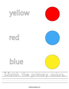 the color red, yellow and blue worksheet for kids to learn how to write