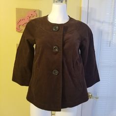 Beautiful Brown Suede Jacket With Two Pockets And Bold Brown Buttons White Hooded Sweatshirt, Satin Coat, Gap Denim Jacket, Ladies Short Jackets, Denim Trench Coat, Collarless Jacket, Womens Puffer Vest, Black Puffer Vest, Hooded Rain Jacket