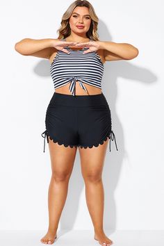 Black Drawstring Side High Waisted Bikini Bottom Plus Size Swimsuit With Shorts, Blouson Tankini, Plus Size Swimsuit, Swimsuit With Shorts, Coverup Skirt, Closet Makeover, Tankini Set, Stylish Plus, Plus Size Swimsuits