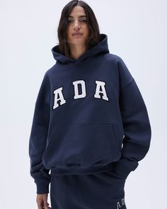 ADA Women's Oversized Blue Hoodie | Adanola Ada Sweatshirt, Hoodies For School, Sweatshirt Outfit Blue, Ada Hoodie Outfit, Navy Hoodie Outfit Women, Ada Hoodie, Adanola Hoodie, Navy Blue Hoodie, Sweat Sets