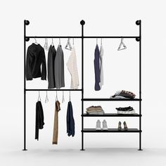 Open closet design Clothes Rail With Shelves, Pipe Closet, Industrial Wardrobe, Industrial Pipe Clothing Rack, Pipe Clothes Rack, Wardrobe Systems, Heavy Duty Clothes Rack, New York Loft, Clothes Racks