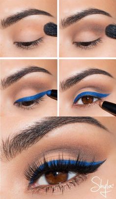 Eyeliner Cat, Blue Eyeliner, Glasses Makeup, Hot Blue, Make Up Videos, Hot Makeup