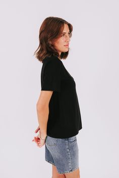 Introducing the Fine Tune Tee - your new go-to t-shirt for everyday comfort and style. With a classic crewneck and a convenient front chest pocket, this tee has all the features you need to fine tune your wardrobe. Perfect for any casual occasion. Details Crewneck Front chest pocket Sizing Approximate measurements: SIZE LENGTH BUST Small 24"﻿ 38"﻿ Medium 24.5"﻿ 40"﻿ Large 25"﻿ 42"﻿ Fabric has stretchModel is 5’8 wearing small Material 50% Bamboo 42% Modal 8% SpandexHand wash coldHang or lay flat Casual T-shirt With Shirttail Hem For Everyday, Classic Crew Neck T-shirt For Everyday, Basic T-shirt With Shirttail Hem For Layering, Relaxed Fit T-shirt For Everyday, Basic Short Sleeve Top With Shirttail Hem For Everyday, Relaxed Fit Short Sleeve Top, Classic T-shirt With Shirttail Hem For Everyday, Everyday Relaxed Fit T-shirt With Shirttail Hem, Simple Short Sleeve T-shirt For Layering