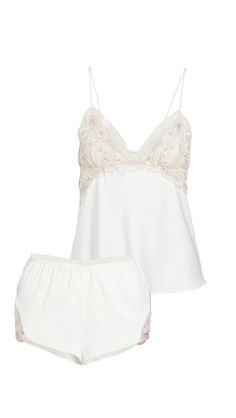 Flora Nikrooz Rosa Cami & Shorts Set | SHOPBOP White Contrast Lace Camisole For Summer, White Camisole With Contrast Lace For Summer, V-neck Camisole With Contrast Lace For Summer, Feminine Summer Camisole With Contrast Lace, Tap Shorts, Flora Nikrooz, Embroidered Kimono, Cami Set, Loose Jeans