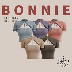 the cover of bonnie's new mesh sewing pattern is shown in four different colors