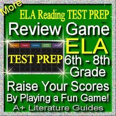 an advertisement for the ela reading test prep review game, with text on it