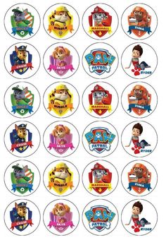 the paw patrol cupcake toppers are available in various sizes and colors, including one with