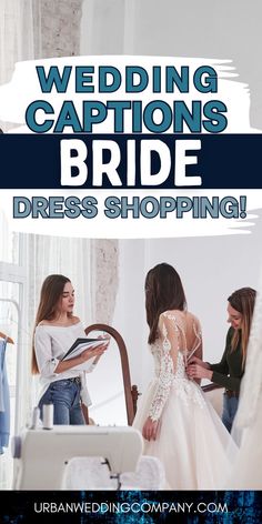 two women in wedding gowns are shopping for dresses