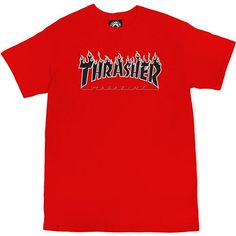 Thrasher Skateboard Magazine FLAME RED Short Sleeve T-Shirts-5150 Skate Shop Thrasher Outfit, Thrasher Skateboard Magazine, Thrasher Skateboard, Thrasher Flame, Skateboard Magazine, Almost Skateboards, Thrasher Shirt, King Of The Road, Flame Logo