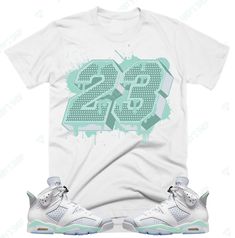 Custom Designed Sneaker T Shirt T-Shirt Features - Comfortable and light, premium short sleeve tee. 🔹 Premium fit 🔹100% Soft cotton 🔹Light fabric (4.3 oz/yd² (146 g/m 🔹Tear away label Shoes Not Included Custom Made - Not Adidas, Nike, or Jordan Brand Sneaker Tee, Sneaker T-Shirt The sneakers/shoes are not being sold in this product. You are only purchasing the tshirt/hoodie/socks/sweatshirt/tank top. Shoes are NOT included. The shoes displayed are sold separately elsewhere and are only used White Moisture-wicking Shirt For Streetwear, White Breathable T-shirt For Streetwear, Breathable White T-shirt For Streetwear, Sporty Pre-shrunk White Shirt, White Graphic Tee For Sports Events, Jordan Retro 2, Mint Sneakers, Mint Shirt, Jordan Retro 6