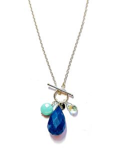 Sodalite Gemstone Charm Toggle Necklace – JulRe Designs LLC Toggle Necklace, Philadelphia Pa, Brass Chain, Aquamarine, Philadelphia, Silver Plate, Silver Plated, Return Policy, Coin