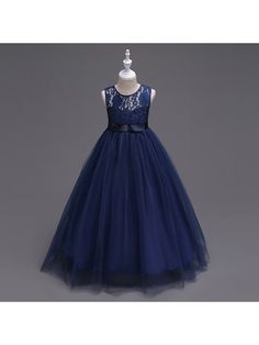 Princess A-line Navy Blue Cheap Flower Girl Dress With Lace Bodice Flower Girl Dresses Navy, Flower Girl Dresses Champagne, Cheap Flower Girl Dresses, Ball Gowns Princess, Cheap Flowers, Kids Gown, Quince Dress, Pageant Gowns, Flower Girl Dress Lace