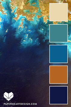 the earth's ocean is shown in shades of blue, orange and brown