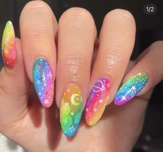 Nails Rainbow, Rainbow Nails Design, Usa Nails, Long Nail Art, Summer Nail Designs, Spring Nail Trends, Galaxy Nails, Sheath Dresses, Simple Gel Nails