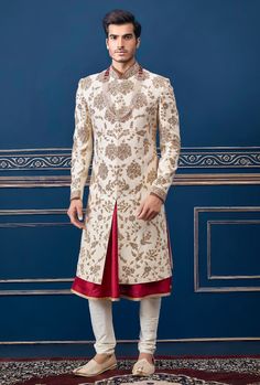 Readymade Heavy Wedding Wear Sherwani. Heavy Embroidered Work We will email you the measurement guide to confirm your size after the order is placed. SIZES AVAILABLE : 34,36,38,40,42,44,46,48,50,52 Size Chart Size (Bare Chest) Chest (Garment) Sleeves Neck Shoulder 32 34 24 15 16.5 34 36 24.5 15.5 17 36 38 25 16 17.5 38 40 25.5 16.5 18 40 42 26 17 18.5 42 44 26.5 17.5 19 44 46 27 18 19.5 46 48 27.5 18.5 20 48 50 28 19 20.5 50 52 28.5 19.5 21 52 54 29 20 21.5 To request more detailed information o Cream Sherwani, White Sherwani, Sherwani For Groom, Man Dress Design, Mens Wear Wedding, Wedding Outfits For Groom, Hindu Wedding Ceremony, Indian Groom Wear, Wedding Dresses Men Indian