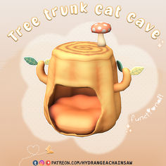 an image of a cat cave with a mushroom on it's head and the words, tree trunk cat cave