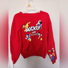 Xs Mickey Mouse And Friends Sweatshirt. Super Comfy. Never Worn. Fun Red Tops For Fall, Cute Red Crew Neck Sweatshirt, Plus Size Sweatshirt, Friends Sweatshirt, Disney Sweaters, Mickey Mouse And Friends, Disney Tops, Mickey And Friends, Disney Outfits