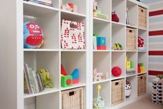 the shelves are filled with toys and books for children's playrooms,