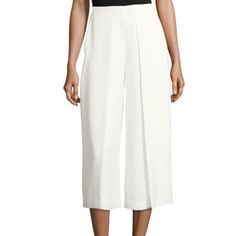 Vince Camuto Culottes Approx. Measurements: 11.5" Rise; 21.5" Inseam; 36" Leg Opening. Flat Front ; Fold Over Pleats From Waist To Hem Wide Legs. Back Zip. White High-waisted Culottes For Work, Chic White Culottes With Pockets, White Elegant Culottes For Spring, Elegant White Culottes For Spring, White Ankle-length Culottes For Spring, Formal Spring Culottes With Pockets, Spring Formal Culottes With Pockets, White Culottes For Spring Workwear, White Culottes For Workwear In Spring