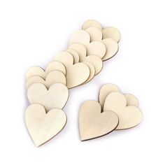 heart shaped wooden cutouts on white background