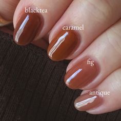 Fig Nail Polish, Two Tone Gel Nails, Translucent Brown Nails, Nails Design Ideas 2024, Jelly Brown Nails, Warm Nail Colors, Nail Care Aesthetic, Caramel Nails, Jelly Nail Polish