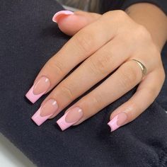 Holiday Acrylics, Eid Nails, Pink Tip Nails, Tapered Square Nails, Pink French