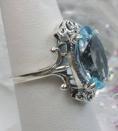 Excited to share the latest addition to my #etsy shop: 6ct Oval Cut Natural Sky Blue Topaz Gemstone Sterling Silver Gothic Leaf Filigree Ring Size {Design#84} Made To Order https://etsy.me/33gmySD #jewelry #ring #blue #no #silver #yes #girls #topaz #geometric Vampire Design, Vampire Ring, Blue Topaz Ring Sterling Silver, Leaf Filigree, Sky Blue Topaz Ring, Antique Style Rings, Unusual Rings, Gothic Vintage, Vintage Style Jewellery