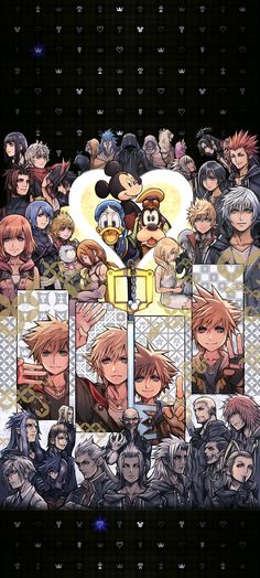 an anime poster with many different characters in front of the camera and on top of each other