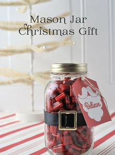 mason jar christmas gift with red and black candy