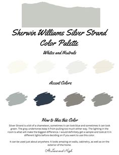 an advertisement for sheryl williams silver strand color palettes and paint swatches, with the