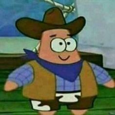 a cartoon character wearing a cowboy hat and scarf