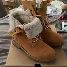 Fold Over Timberlands Worn To Try On Literally Brand New. Trendy Yellow Winter Boots, Yellow Timberland Boots For Winter, Timberland Yellow Winter Boots, Yellow Outdoor Boots For Fall, Casual Yellow Winter Boots, Yellow Casual Boots, Timberlands, Timberlands Shoes, Timberlands Women