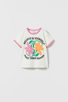 Zara Clothes, Stamp Illustration, Kids Wear Girls, Oyster White, Zara Australia, Kids Tshirt, Zara Girl, Slogan Tee, Kids Trend