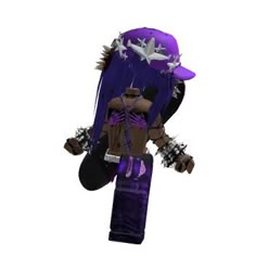 an animated image of a person with purple hair wearing a hat and holding a skateboard