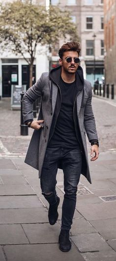 Grey Overcoat, Winter Mode Outfits, Mens Winter Fashion Outfits, Stylish Winter Outfits, Mens Winter Coat, Outfit Jeans