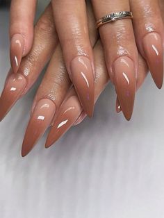 Plain Nails With Design, Plain Nail Designs, Long Almond Nails Designs, Plain Nails Acrylic, Plain Color Nails, Simple Stiletto Nails, Moms Nails, Stiletto Nail Designs, Acrylic Nails Almond Shape