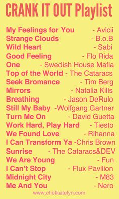 the poster for crank it out playlist, which features various words and phrases on yellow background