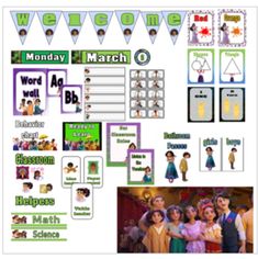 an image of children's welcome sign and activities for the school year, including posters