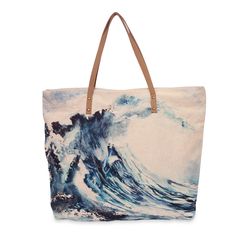 Cott N Curls Great Wave Canvas Tote Bag Coastal Style Tote Bag For Daily Use, Coastal Rectangular Bag For Daily Use, Coastal Style Rectangular Bag For Daily Use, Maritime Style, Wave Canvas, Pineapple Christmas, Ukulele Accessories, Music Ornaments, Casual Coastal