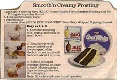 an advertisement for jello cream frosting with instructions on how to make it in the microwave