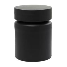 a black plastic container with a lid on the top and bottom, in front of a white background