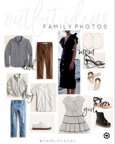 a bunch of clothes and shoes that are in a collage with the words family photos