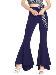 Fashion Trousers Women, Bell Pants, Womens Trousers, Flare Pant, Loose Trousers, Retro Mode, Long Trousers, Black High Waist, Pants Blue